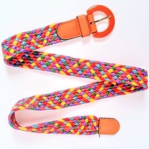 1970's Vintage Leather Woven Straw Colorful Belt